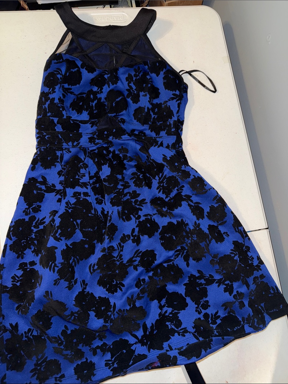Enfocus Studio Royal Blue and Black Floral Midi Dress-size 8